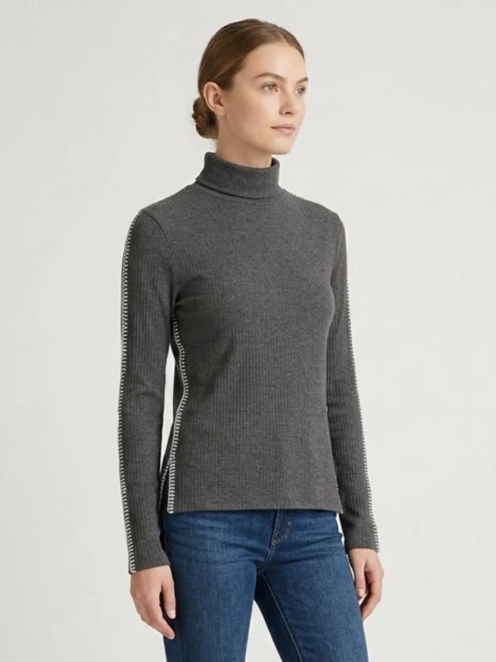 J. Crew Charcoal Gray Turtleneck Sweater with Side Stitch Detail